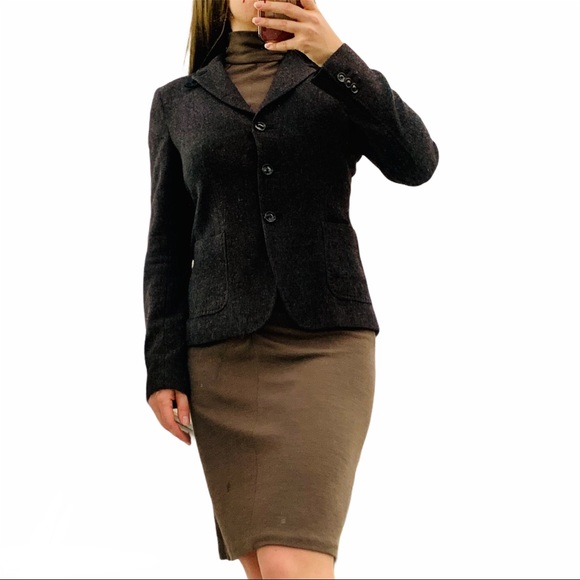 Zenobia Virgin Wool Camo Pleated Ruched Hi-Neck Turtle Neck Bodycon Dress - Picture 1 of 10